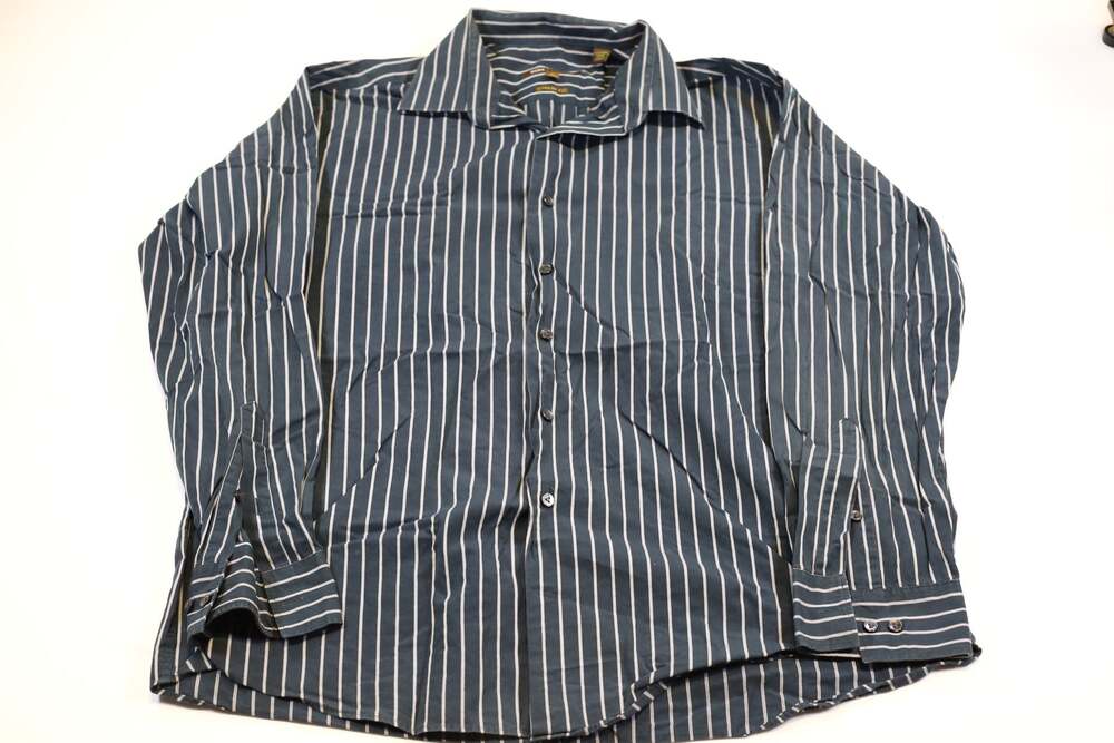 BCBG Attitude Men's Long Sleeve Button Down Dress Shirt Modern Fit Blue Striped